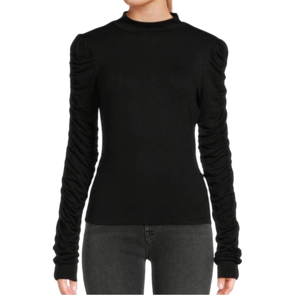 NWT!! Walter Baker Chaya Long-Sleeve Ruched Top Tee - in Black - Sz Medium